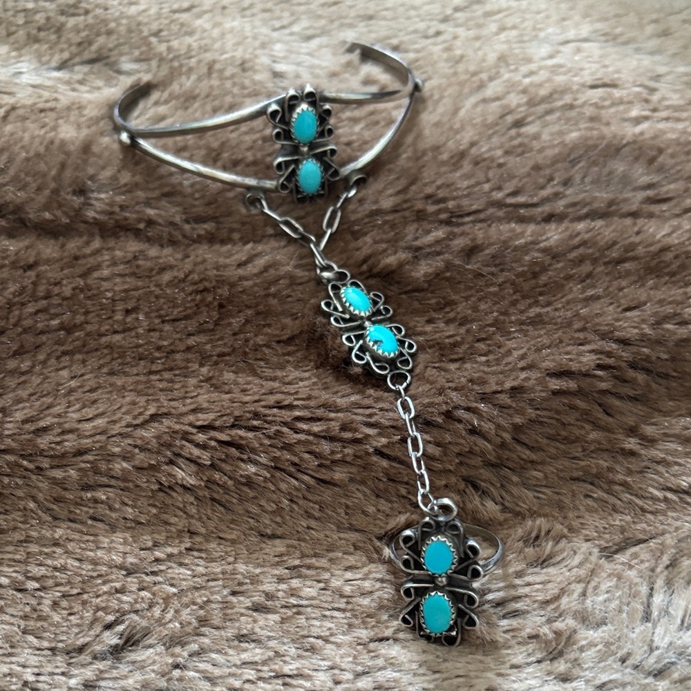 Sterling ring cuff with turquoise